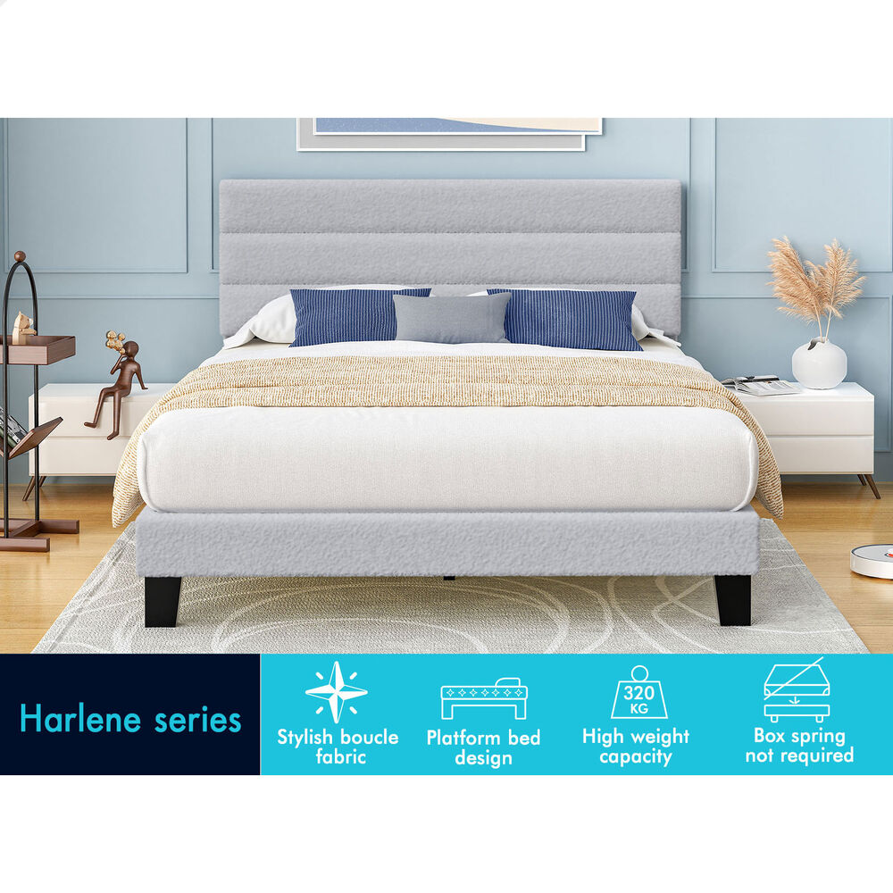 ALFORDSON Bed Frame Queen Size Upholstered Boucle Grey Mattress Base Platform