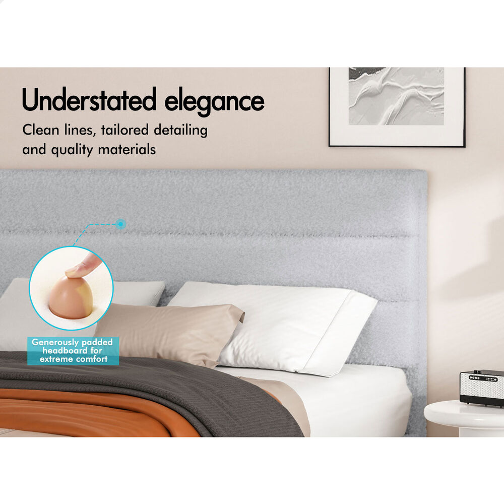 ALFORDSON Bed Frame Queen Size Upholstered Boucle Grey Mattress Base Platform