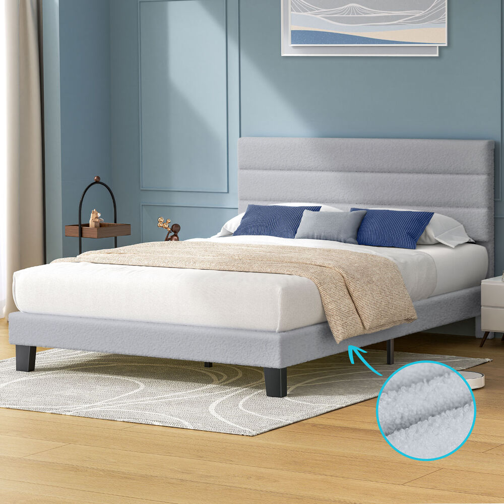 ALFORDSON Bed Frame Queen Size Upholstered Boucle Grey Mattress Base Platform