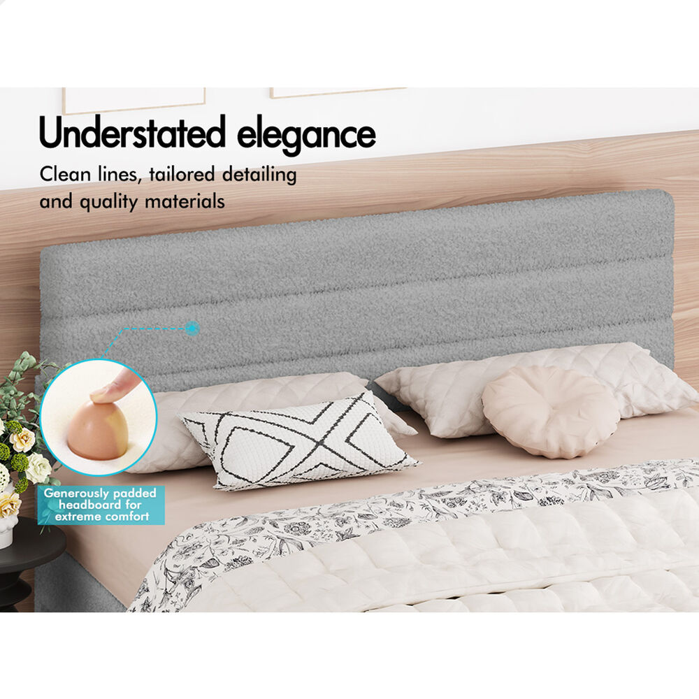 ALFORDSON Bed Frame Double Size Boucle Mattress Base Platform Wooden Grey