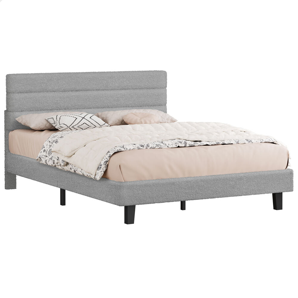 ALFORDSON Bed Frame Double Size Boucle Mattress Base Platform Wooden Grey