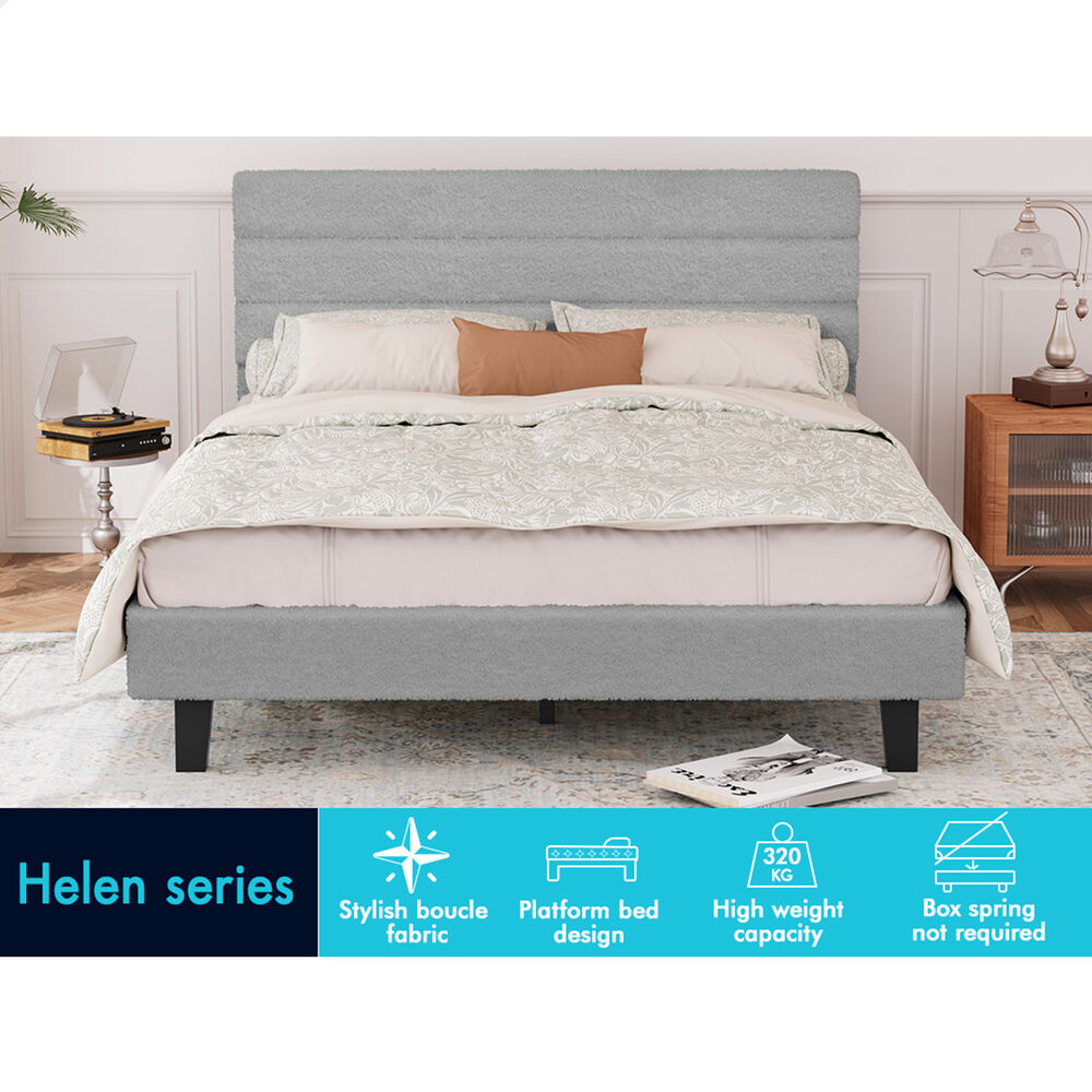 ALFORDSON Bed Frame Double Size Boucle Mattress Base Platform Wooden Grey