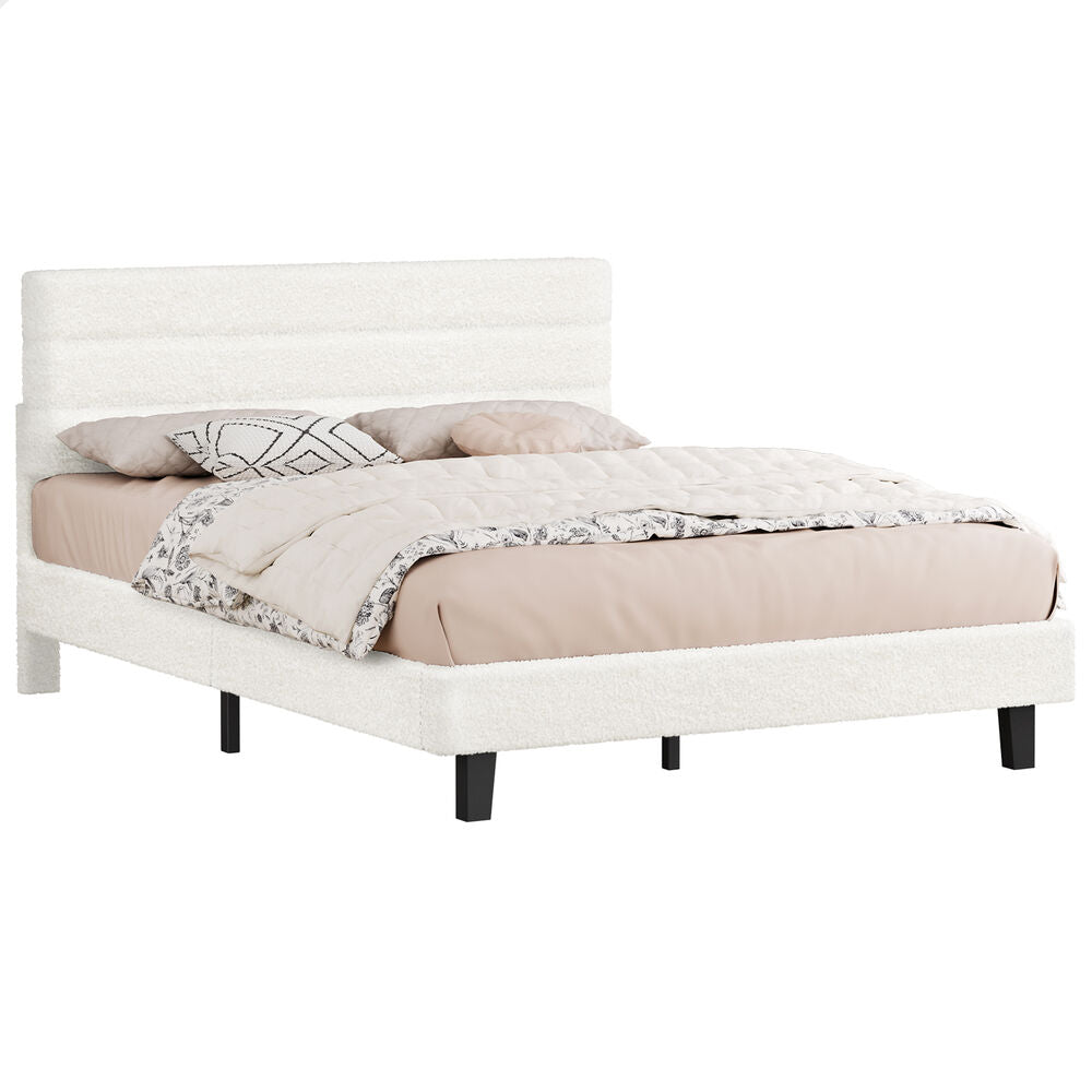 ALFORDSON Bed Frame Double Size Boucle White Mattress Base Platform