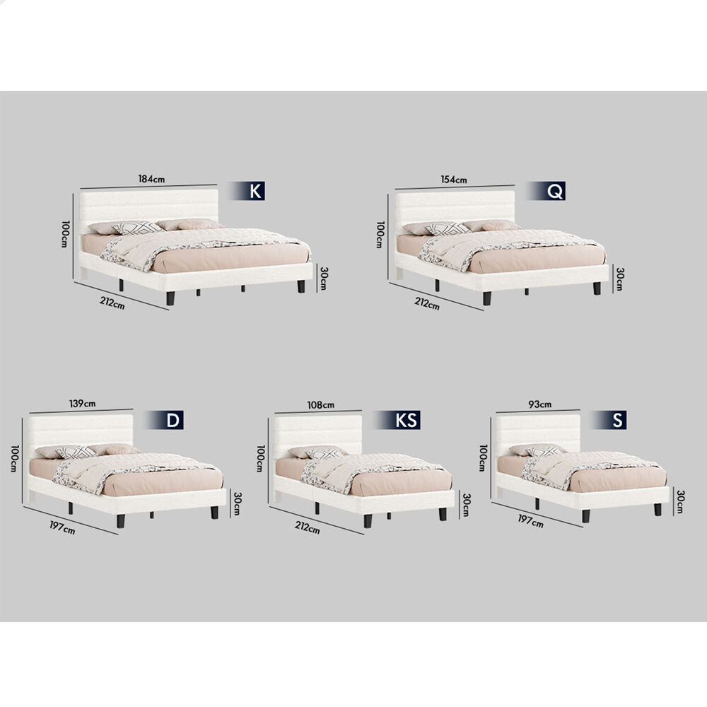 ALFORDSON Bed Frame King Single Size Boucle White Mattress Base Platform
