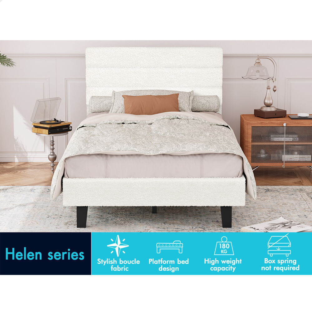 ALFORDSON Bed Frame King Single Size Boucle White Mattress Base Platform