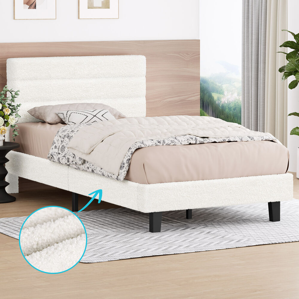 ALFORDSON Bed Frame King Single Size Boucle White Mattress Base Platform