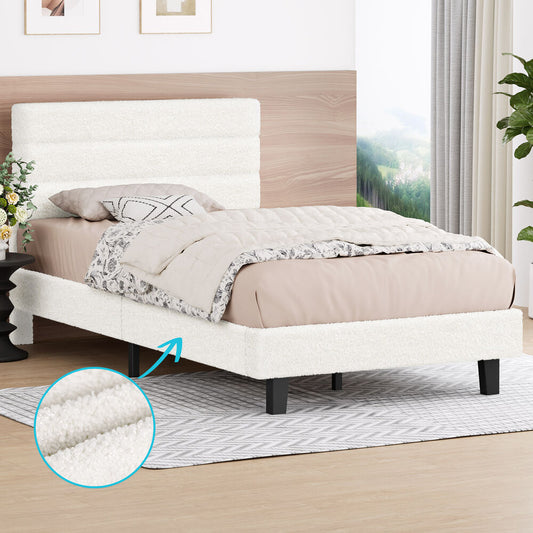 ALFORDSON Bed Frame King Single Size Boucle White Mattress Base Platform