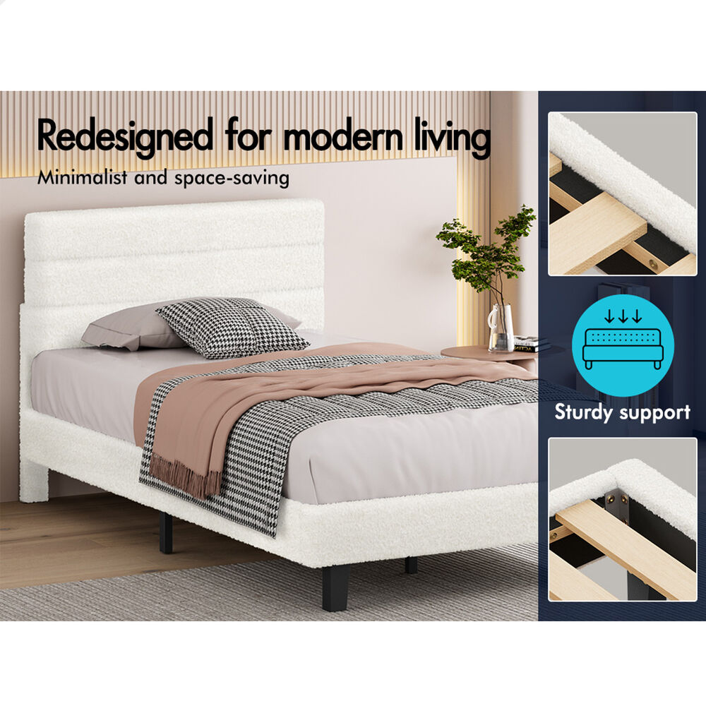 ALFORDSON Bed Frame King Single Size Boucle White Mattress Base Platform