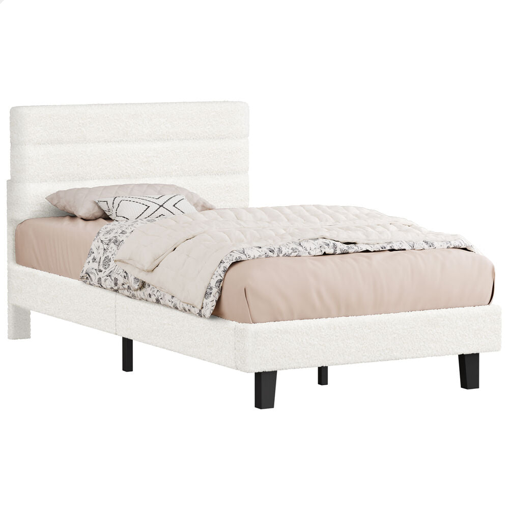 ALFORDSON Bed Frame King Single Size Boucle White Mattress Base Platform