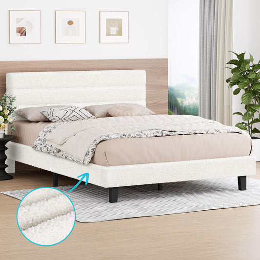 ALFORDSON Bed Frame Queen Size Boucle White Mattress Base Platform