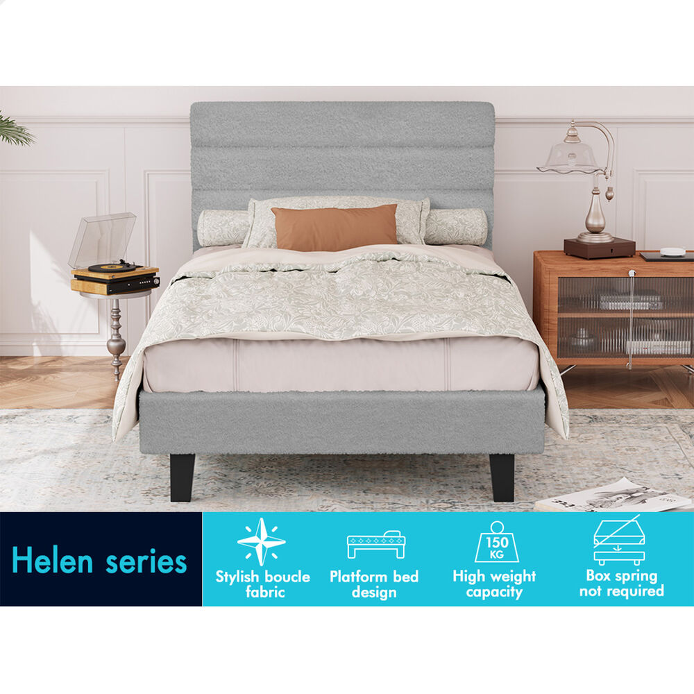 ALFORDSON Bed Frame Single Size Boucle Mattress Base Platform Wooden Grey