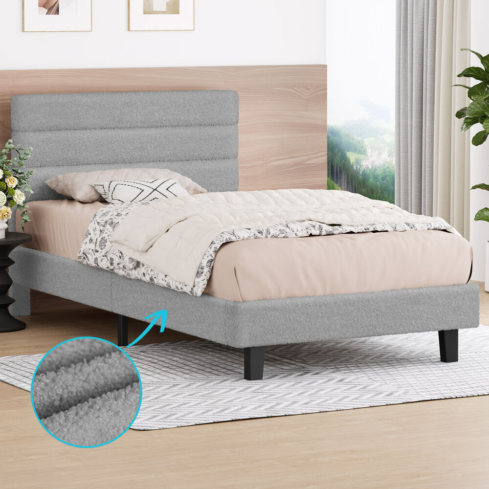 ALFORDSON Bed Frame Single Size Boucle Mattress Base Platform Wooden Grey