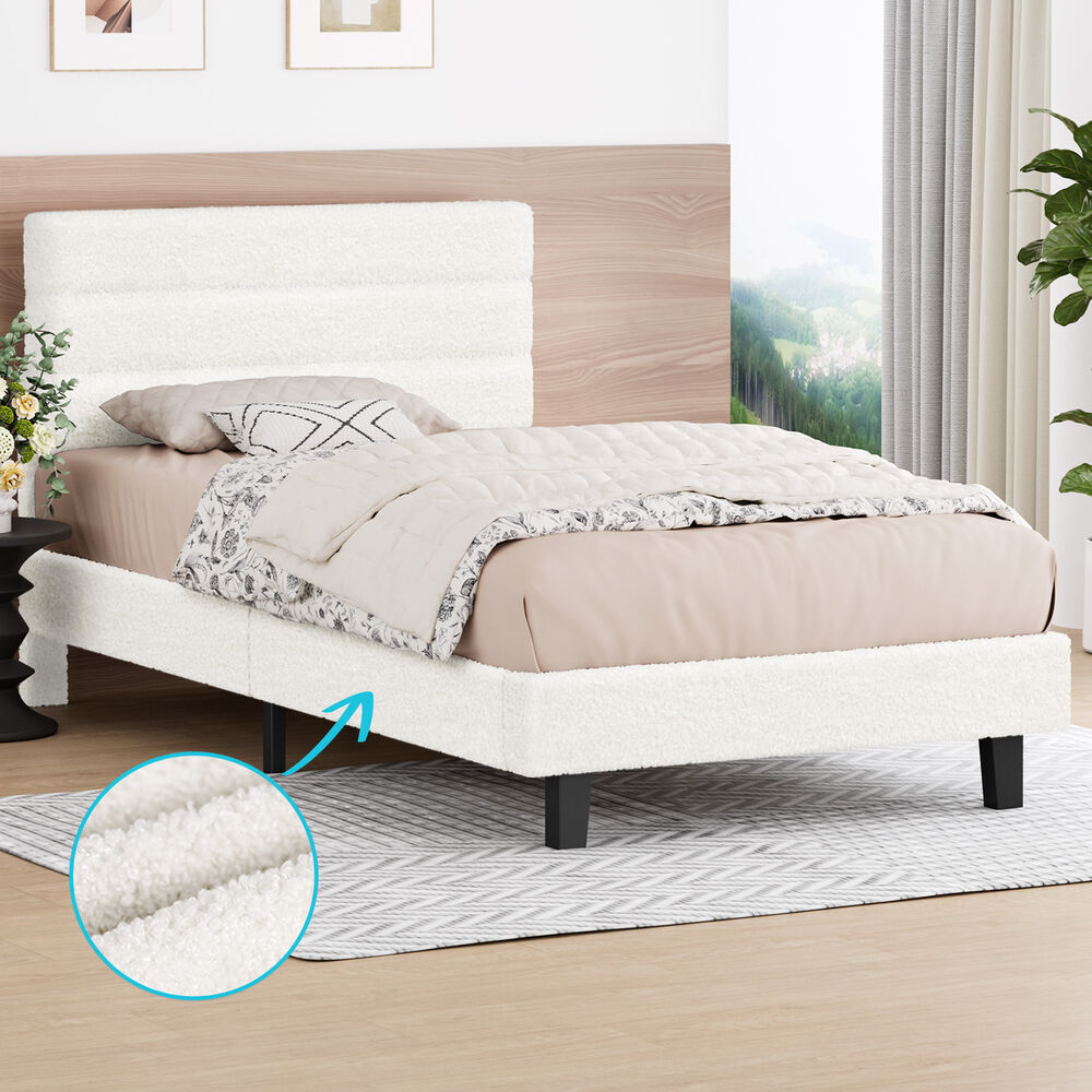 ALFORDSON Bed Frame Single Size Boucle White Mattress Base Platform