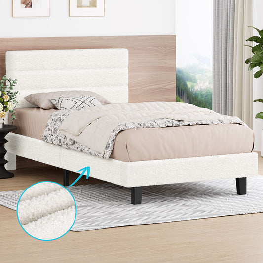 ALFORDSON Bed Frame Single Size Boucle White Mattress Base Platform