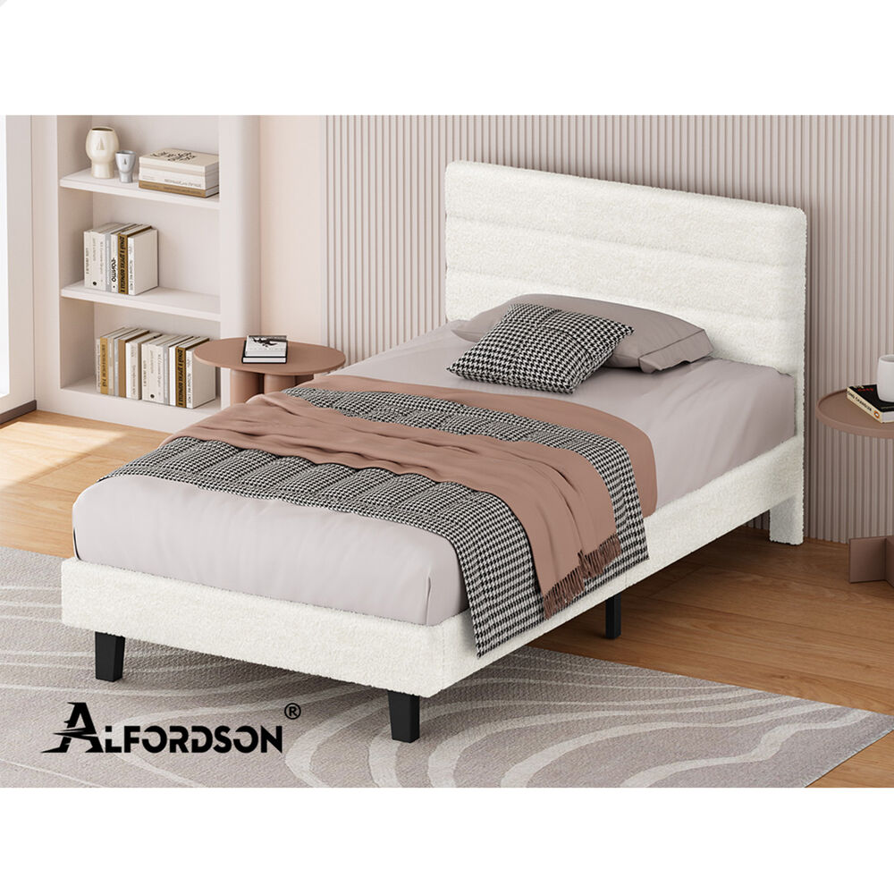 ALFORDSON Bed Frame Single Size Boucle White Mattress Base Platform