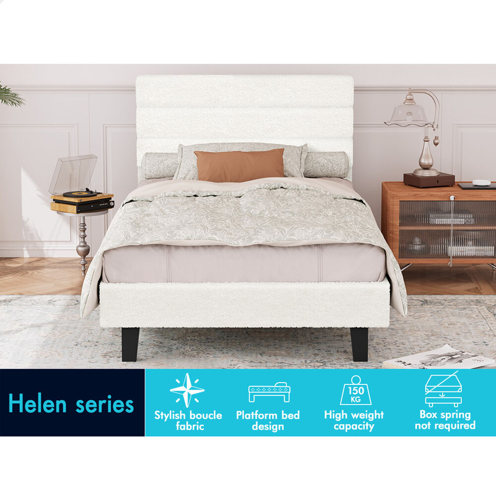 ALFORDSON Bed Frame Single Size Boucle White Mattress Base Platform