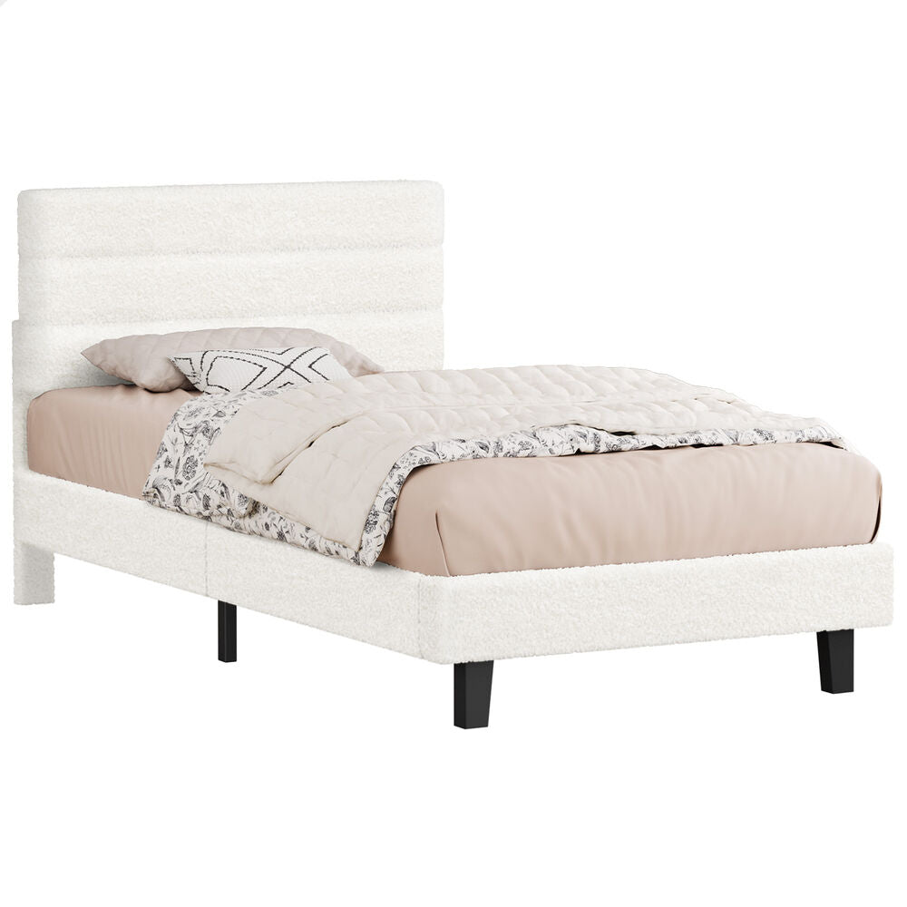ALFORDSON Bed Frame Single Size Boucle White Mattress Base Platform