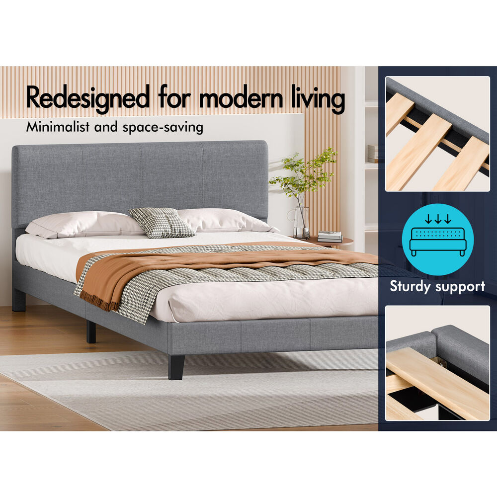 ALFORDSON Bed Frame Double Size Mattress Base Platform Fabric Grey Linus