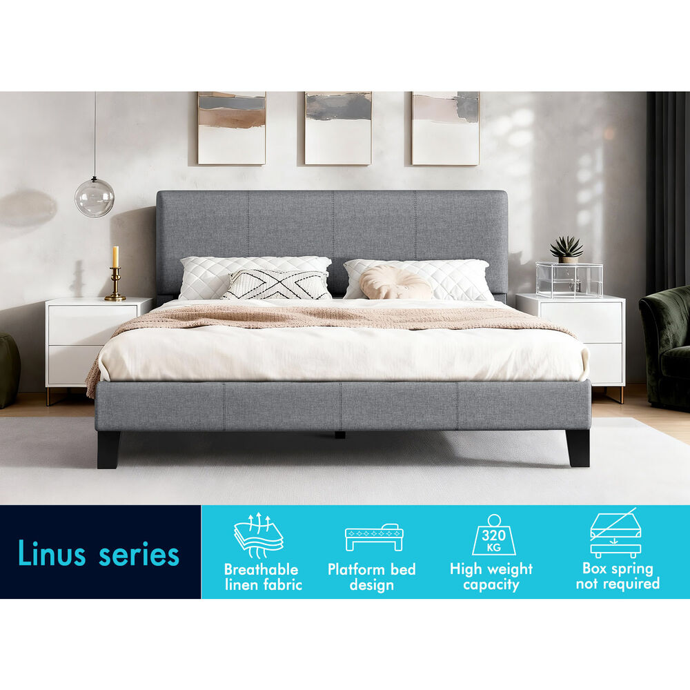 ALFORDSON Bed Frame Double Size Mattress Base Platform Fabric Grey Linus