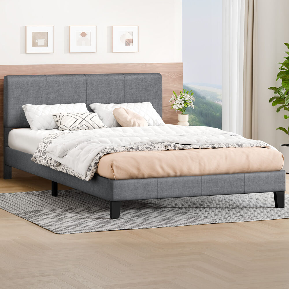 ALFORDSON Bed Frame Double Size Mattress Base Platform Fabric Grey Linus