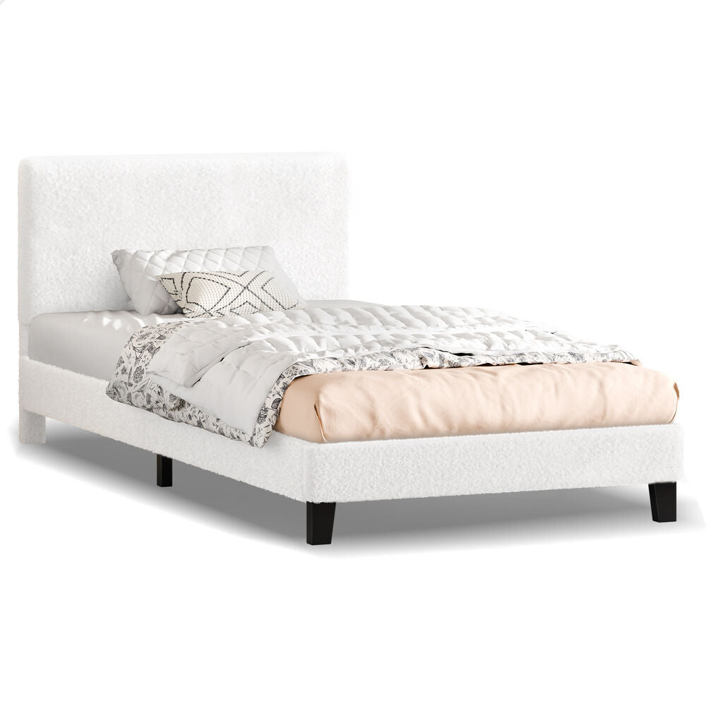 ALFORDSON Bed Frame King Single Size Boucle White Mattress Base Platform Wooden