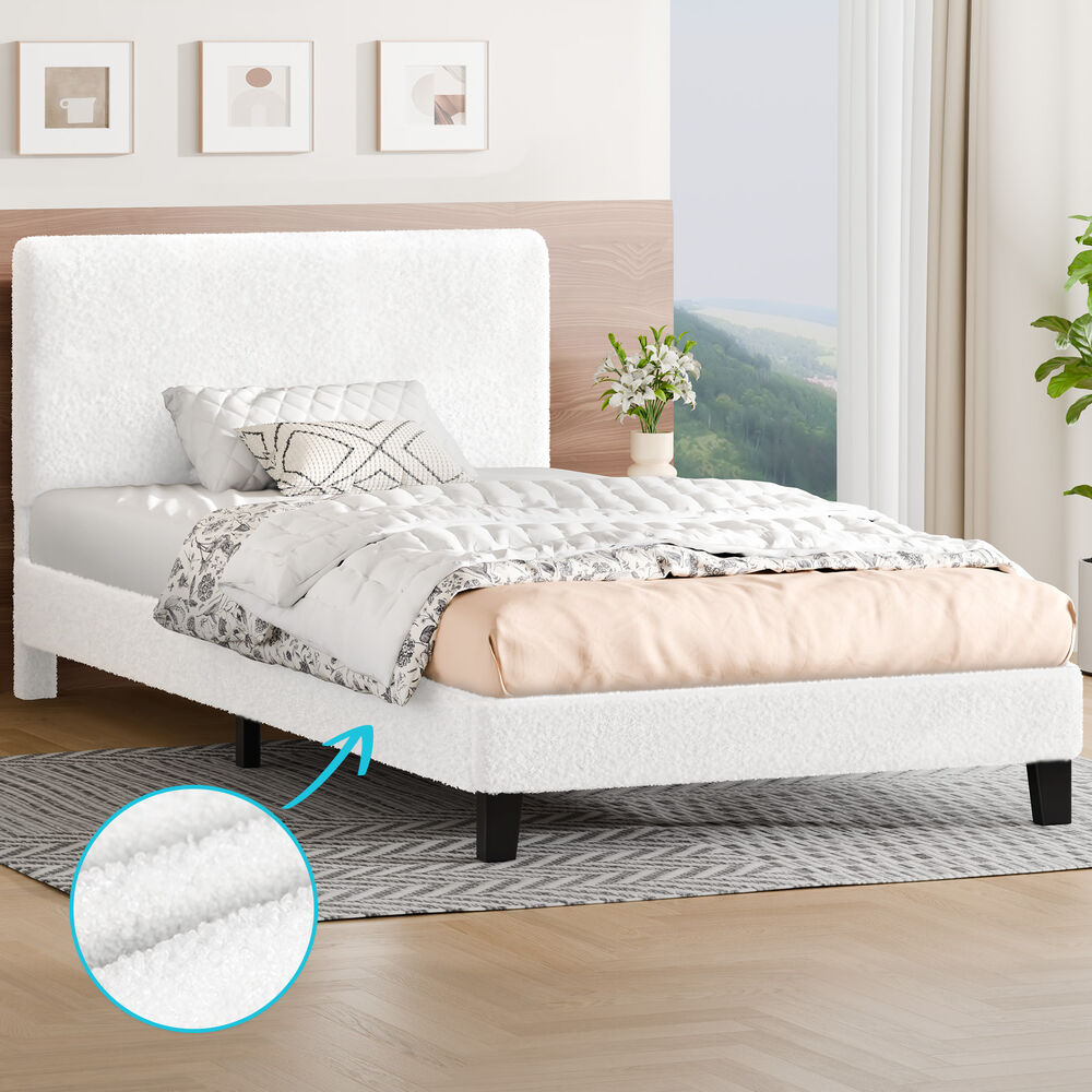 ALFORDSON Bed Frame King Single Size Boucle White Mattress Base Platform Wooden