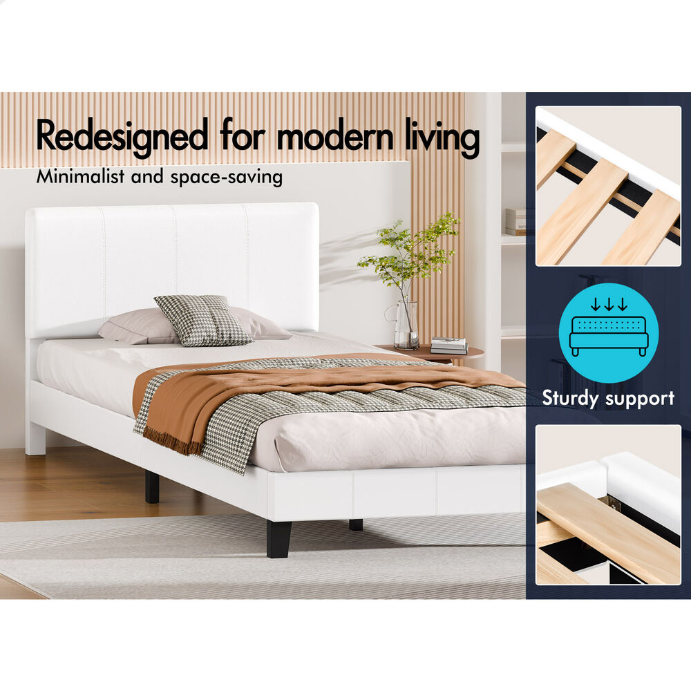 ALFORDSON Bed Frame King Single Mattress Base Platform Leather White Linus