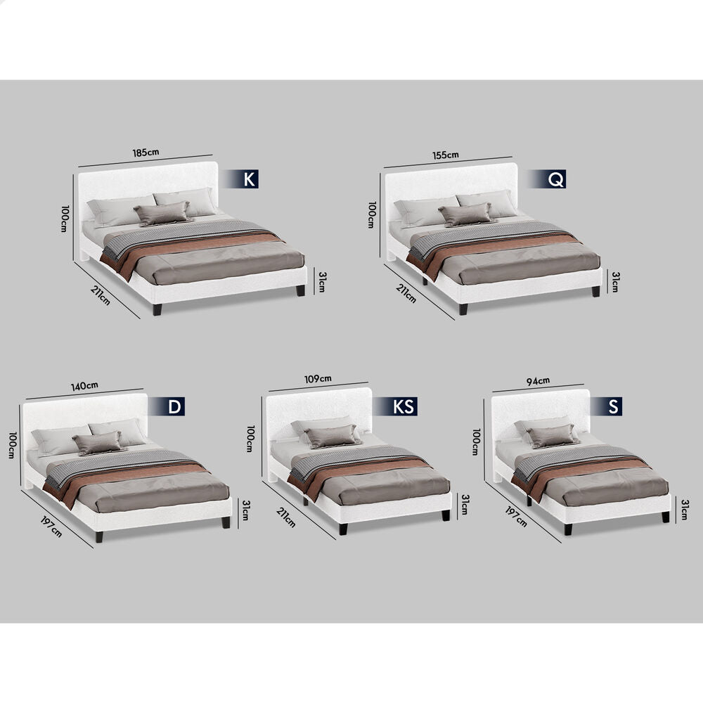 ALFORDSON Bed Frame Queen Size Boucle White Mattress Base Platform Wooden