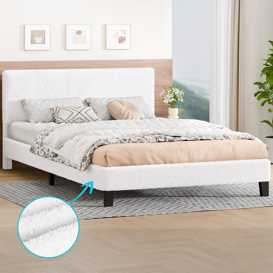 ALFORDSON Bed Frame Queen Size Boucle White Mattress Base Platform Wooden