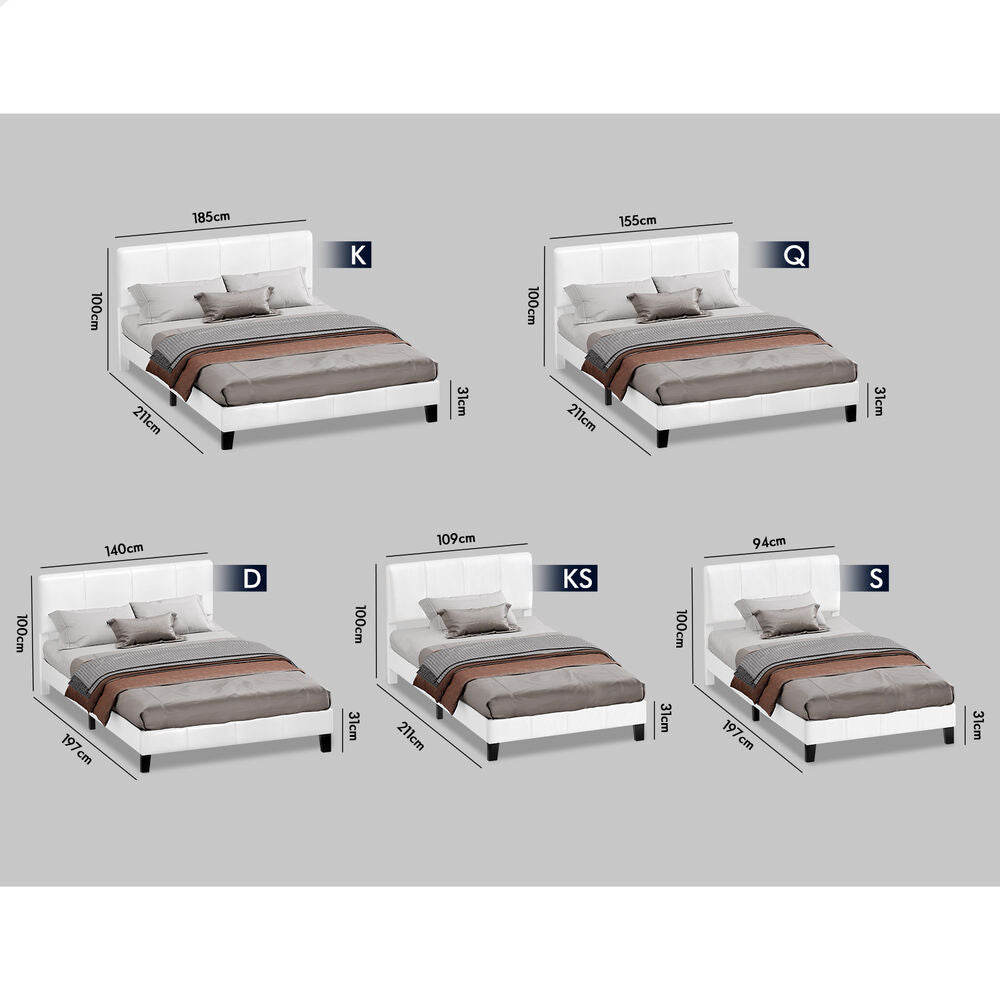 ALFORDSON Bed Frame Queen Size Mattress Base Platform Leather White Linus