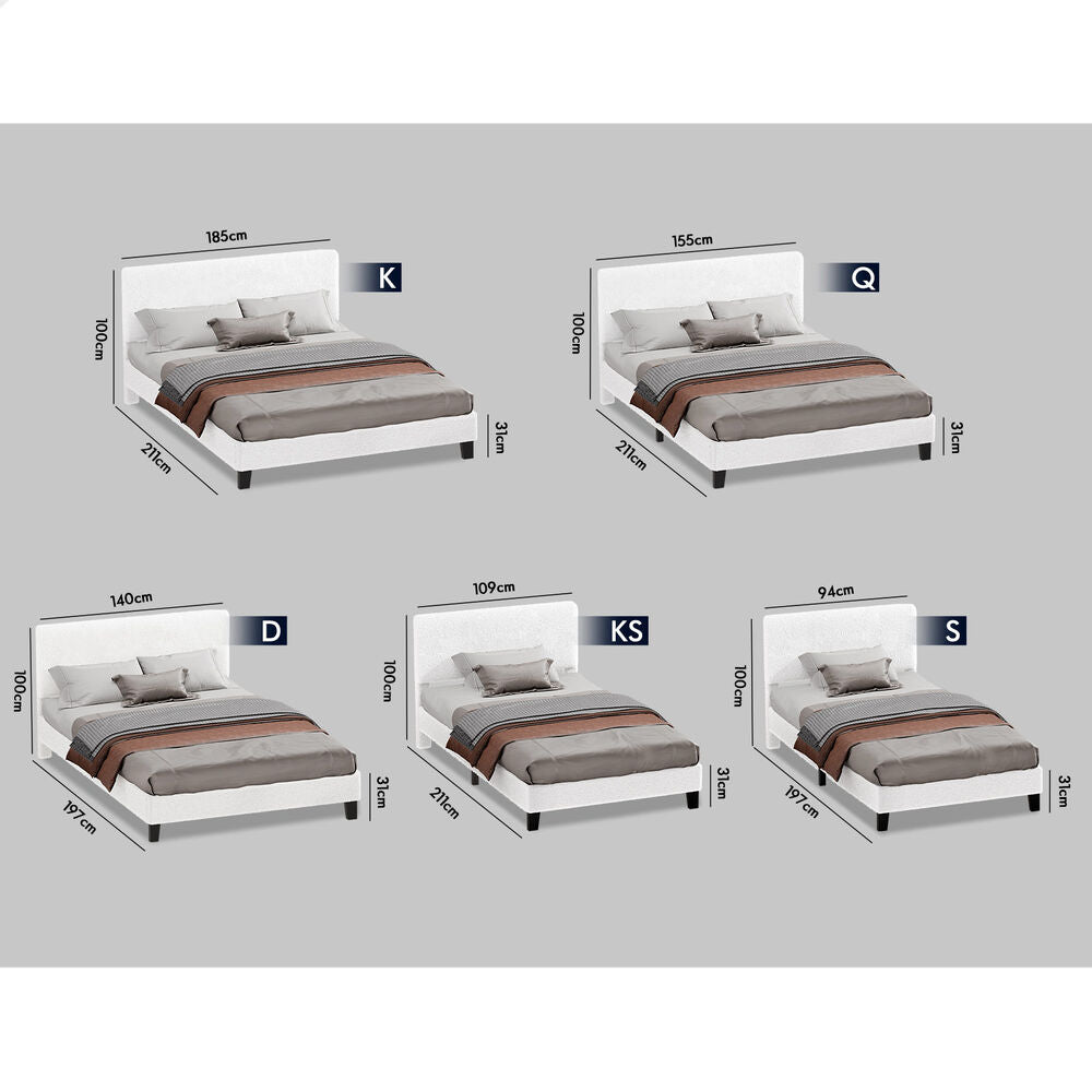 ALFORDSON Bed Frame Single Size Boucle White Mattress Base Platform Wooden