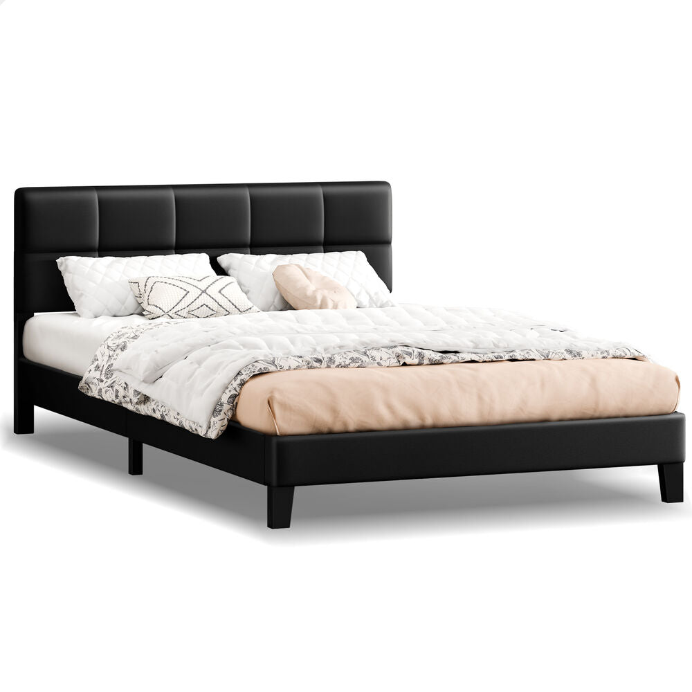 ALFORDSON Bed Frame Double Size Wooden Slats Platform Leather Black Paula