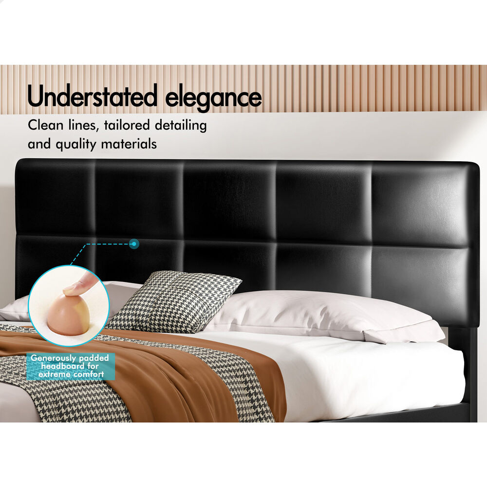ALFORDSON Bed Frame Double Size Wooden Slats Platform Leather Black Paula
