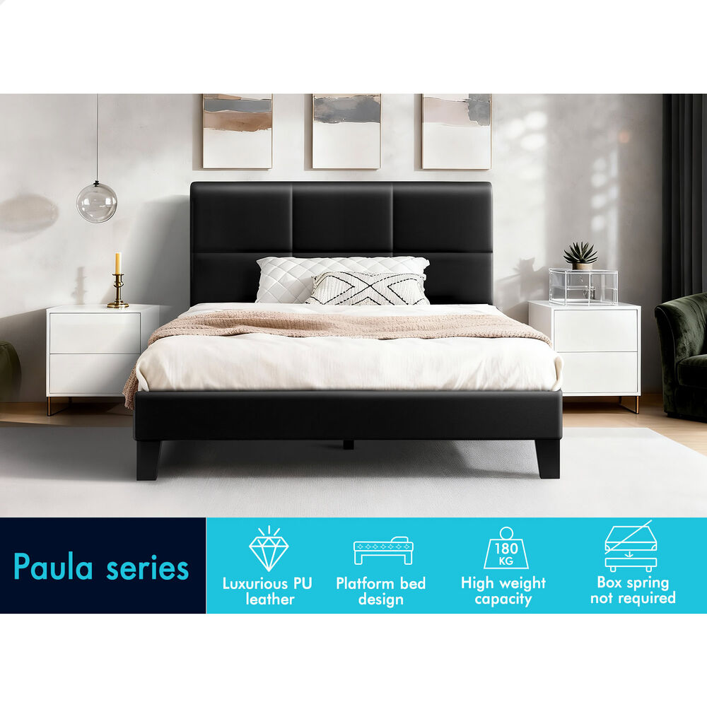 ALFORDSON Bed Frame King Single Wooden Slats Platform Leather Black Paula