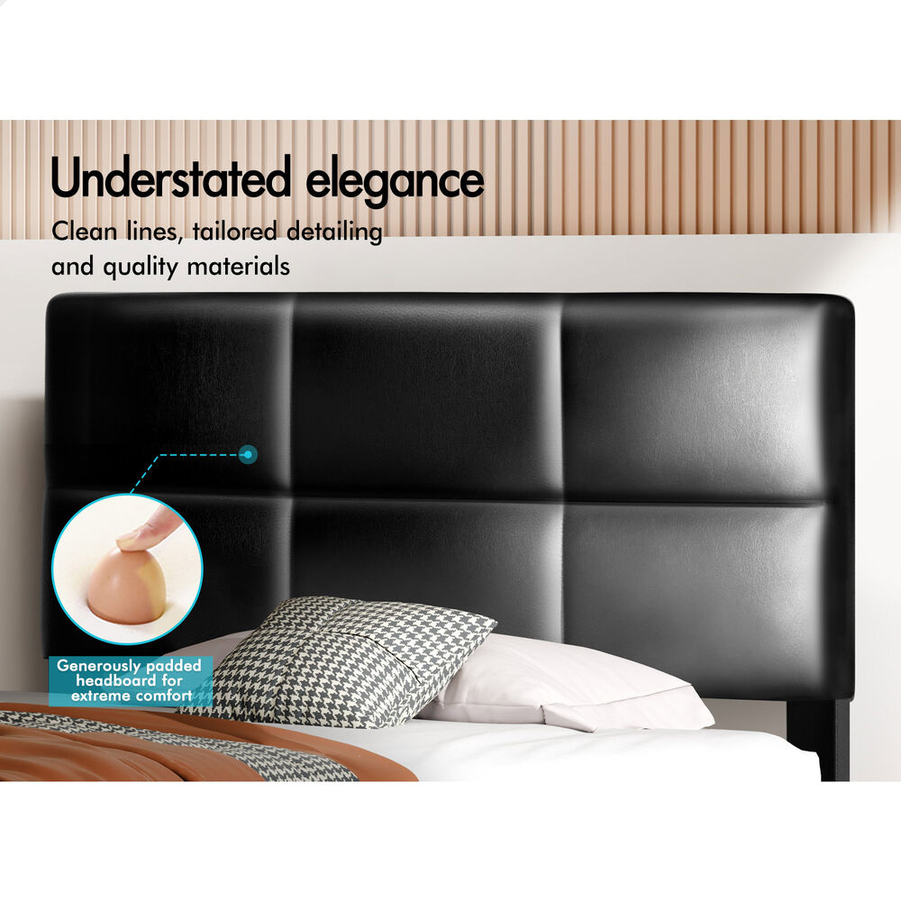 ALFORDSON Bed Frame King Single Wooden Slats Platform Leather Black Paula