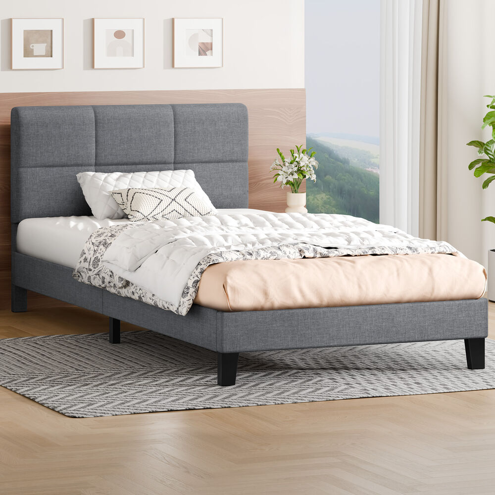 ALFORDSON Bed Frame King Single Wooden Slats Platform Fabric Grey Paula
