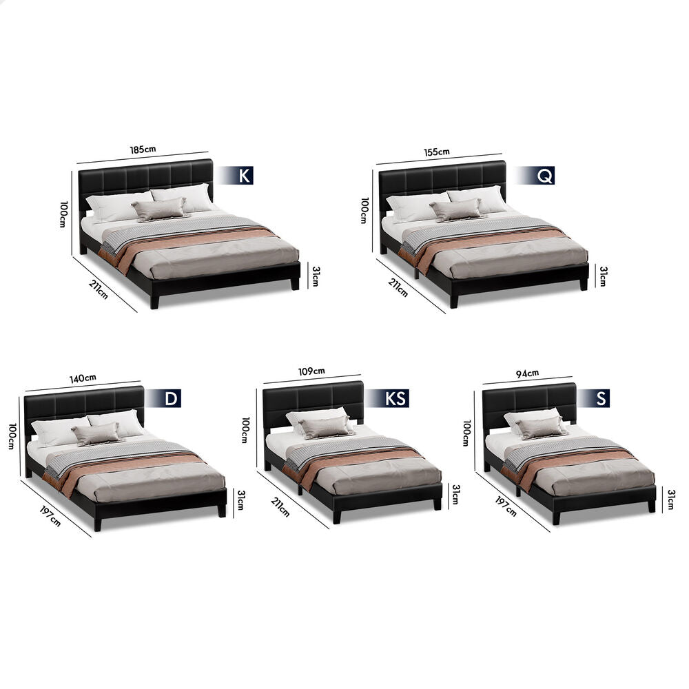 ALFORDSON Bed Frame Queen Size Wooden Slats Platform Leather Black Paula