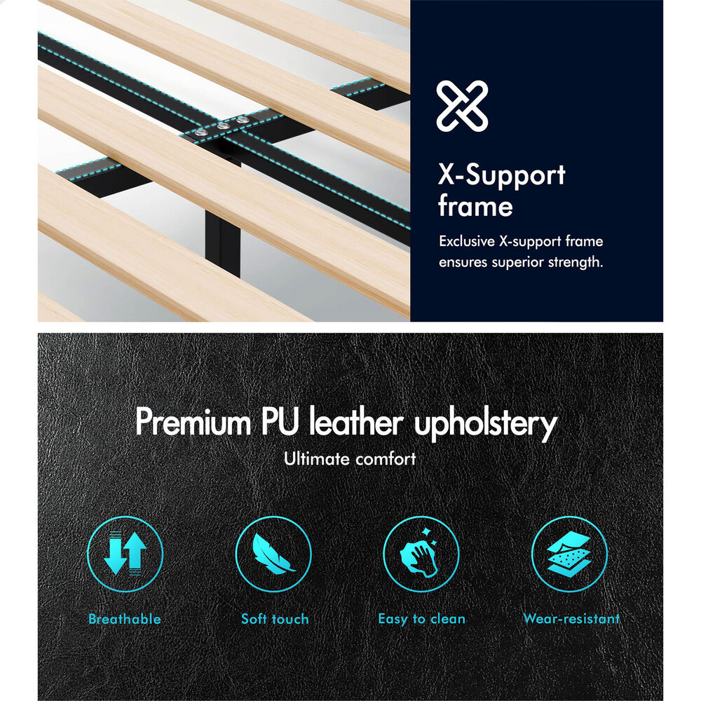 ALFORDSON Bed Frame Queen Size Wooden Slats Platform Leather Black Paula