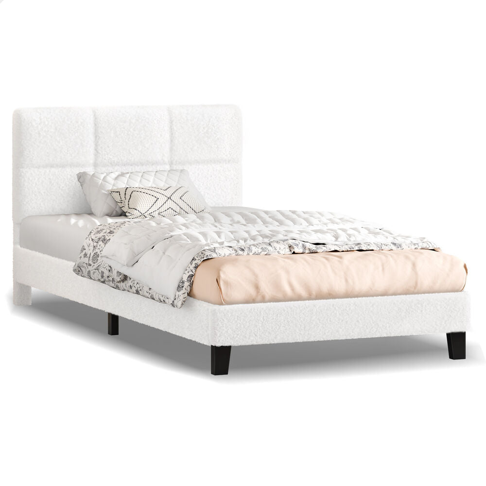 ALFORDSON Bed Frame Single Size Wooden Slats Platform Boucle White Paula