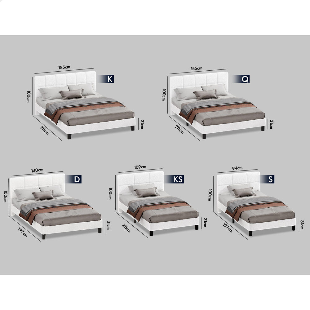 ALFORDSON Bed Frame Single Size Wooden Slats Platform Boucle White Paula