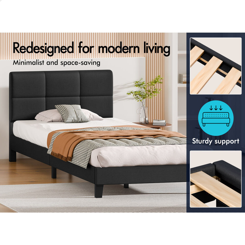 ALFORDSON Bed Frame Single Size Wooden Slats Platform Fabric Charcoal Paula