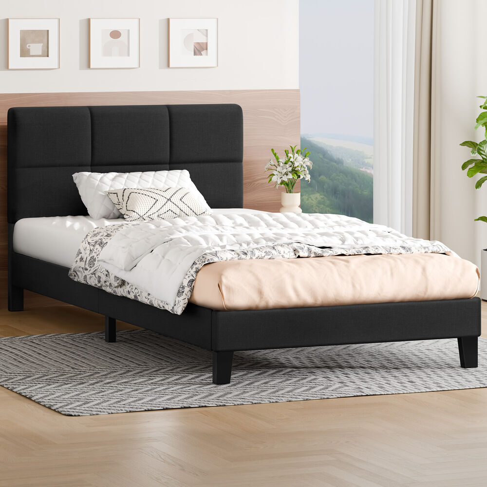 ALFORDSON Bed Frame Single Size Wooden Slats Platform Fabric Charcoal Paula