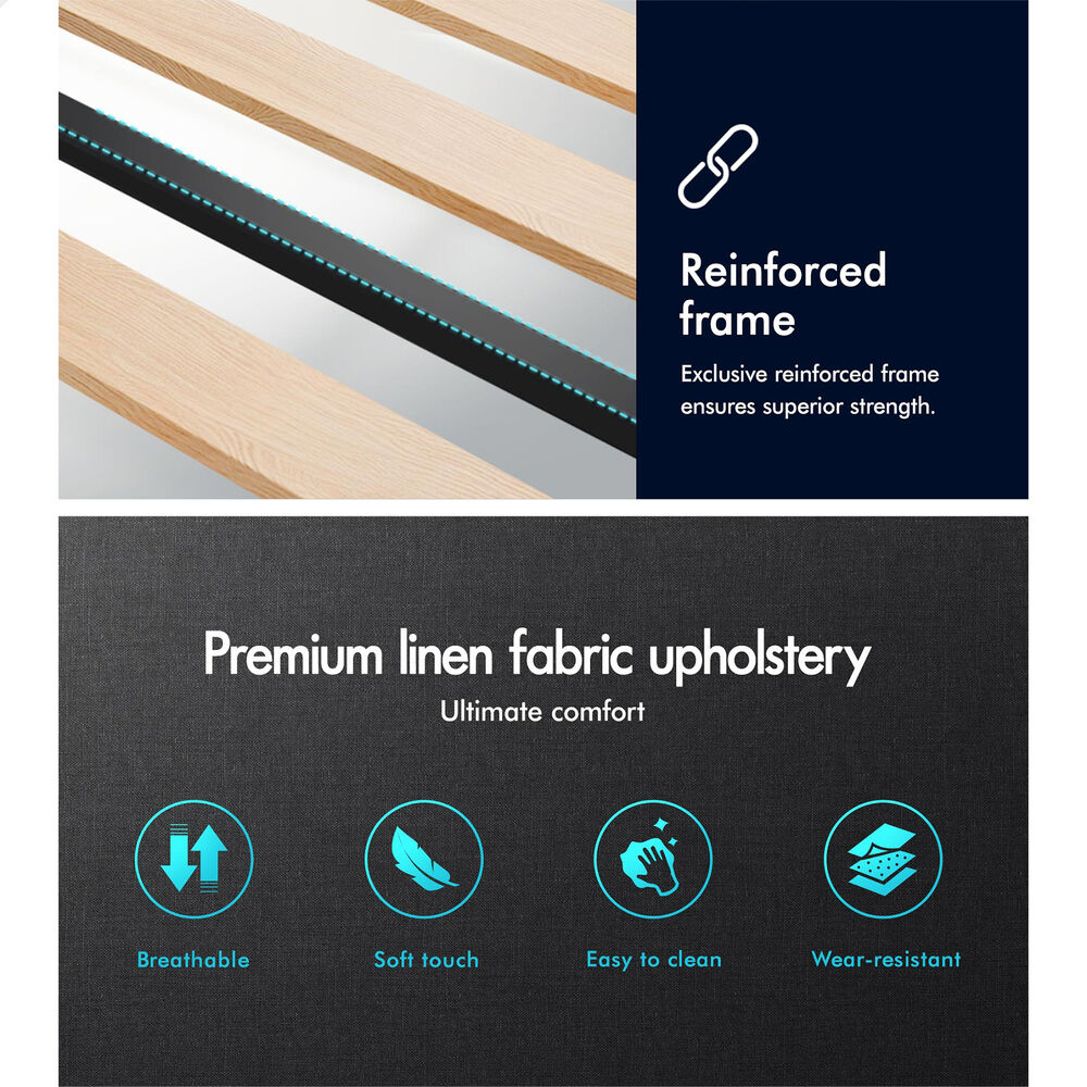 ALFORDSON Bed Frame Single Size Wooden Slats Platform Fabric Charcoal Paula