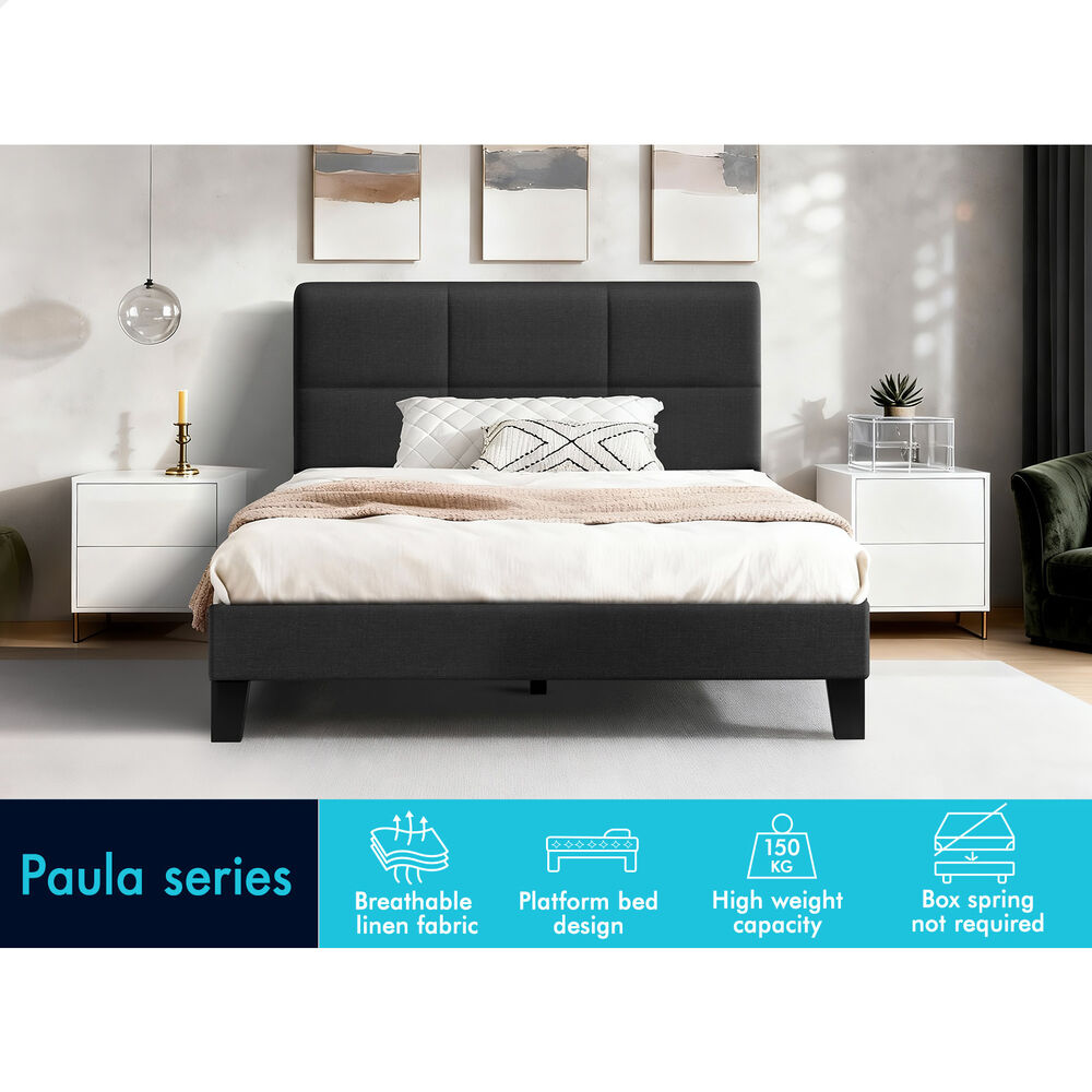 ALFORDSON Bed Frame Single Size Wooden Slats Platform Fabric Charcoal Paula