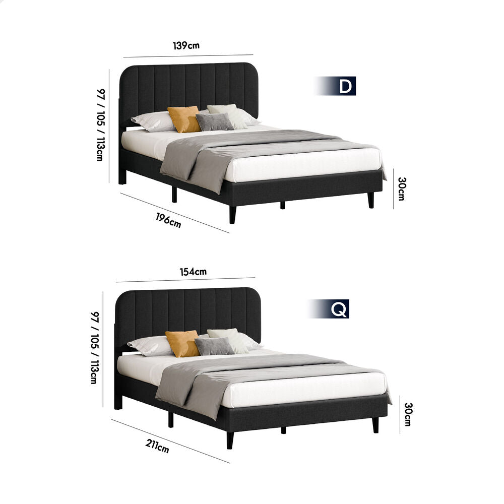 ALFORDSON Bed Frame Double Size Adjustable Headboard Linen Charcoal