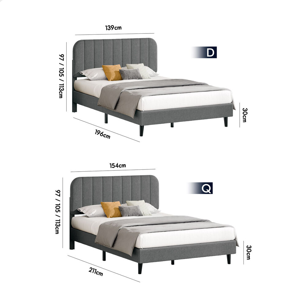 ALFORDSON Bed Frame Double Size Adjustable Headboard Linen Grey