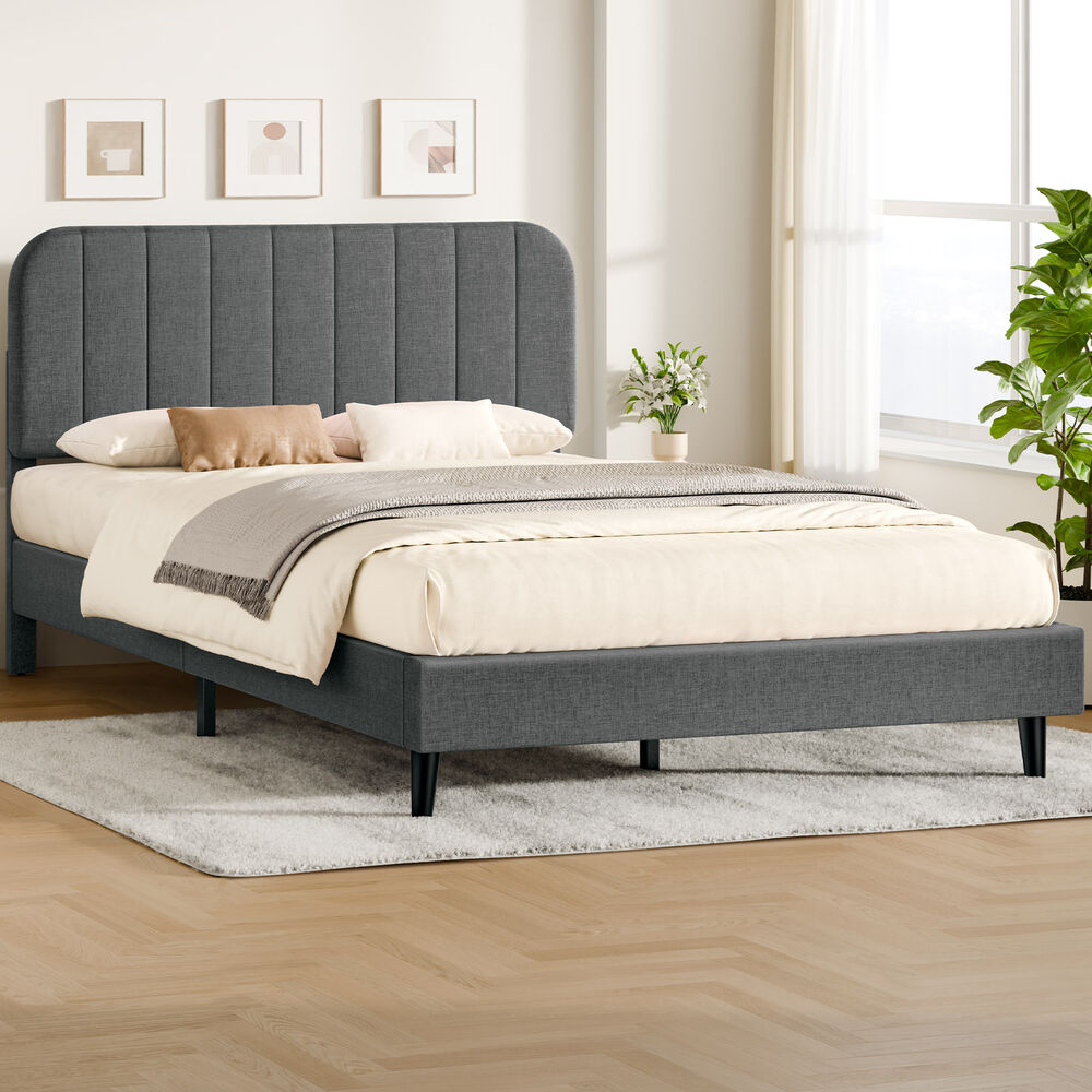 ALFORDSON Bed Frame Double Size Adjustable Headboard Linen Grey