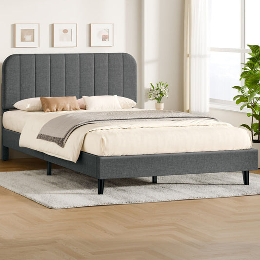 ALFORDSON Bed Frame Double Size Adjustable Headboard Linen Grey
