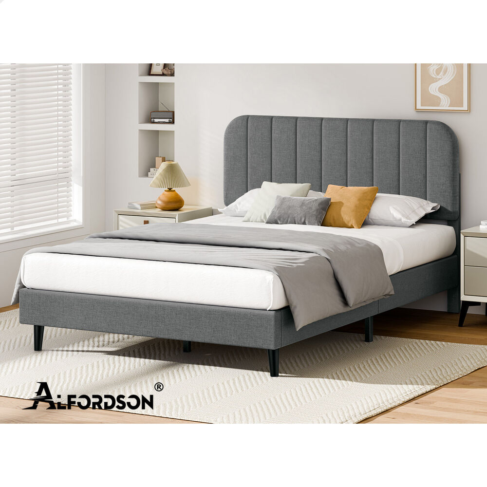 ALFORDSON Bed Frame Double Size Adjustable Headboard Linen Grey