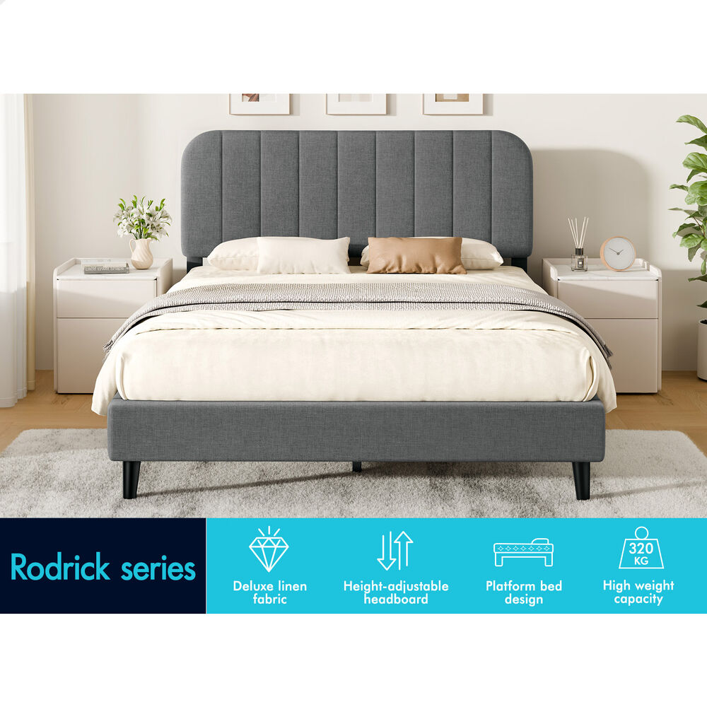 ALFORDSON Bed Frame Double Size Adjustable Headboard Linen Grey